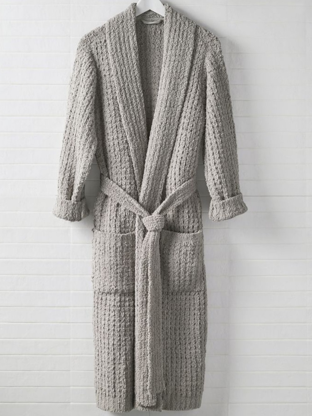 Pottery Barn Neutral Gray Cozy Waffle Knit Sweater Teddy Robe with Belt